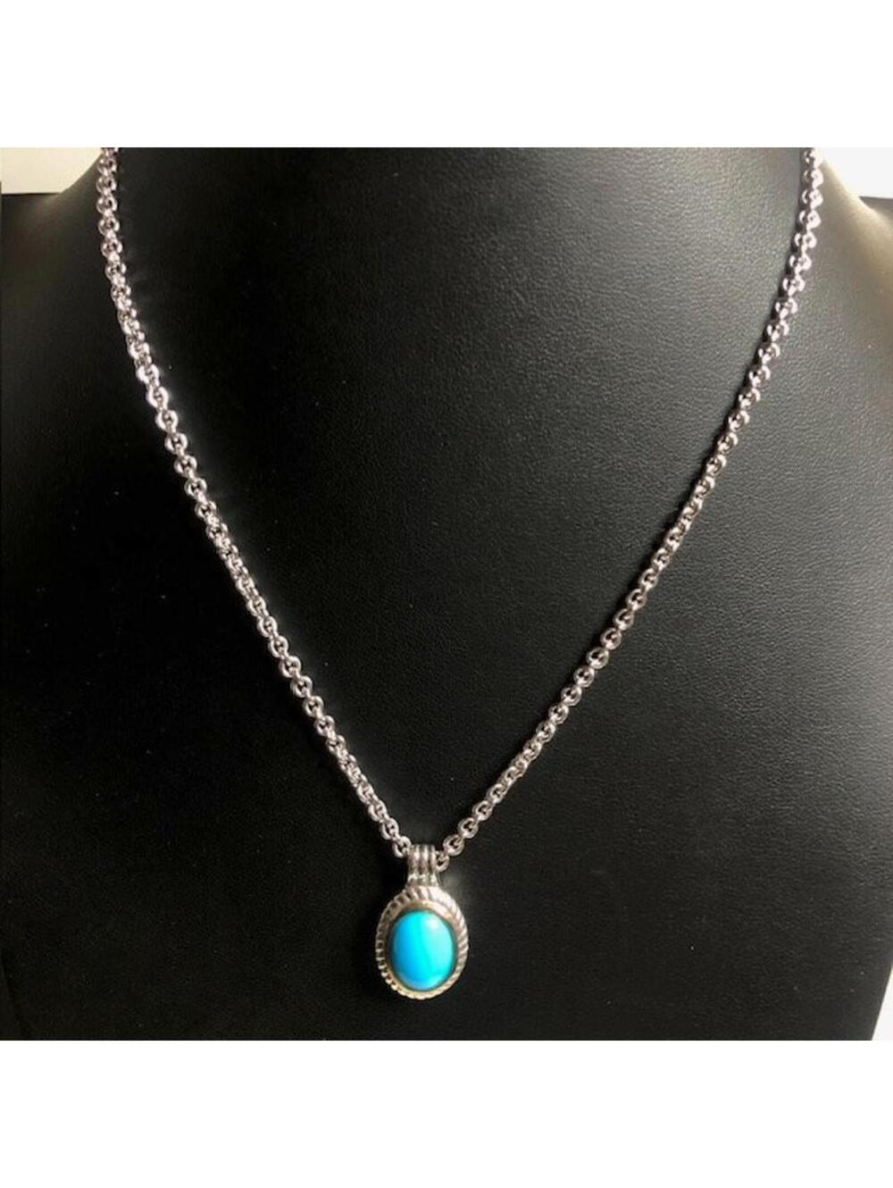 B1326 LORENZO Pendant Necklace Sterling 925 & 18K Gold Turquoise Rolo 18" 17G